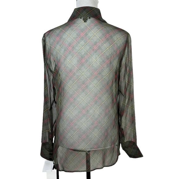 Worth New York | NWT Green Tartan Plaid 100% Silk Long Sleeve Button Down Blouse - Picture 2 of 14